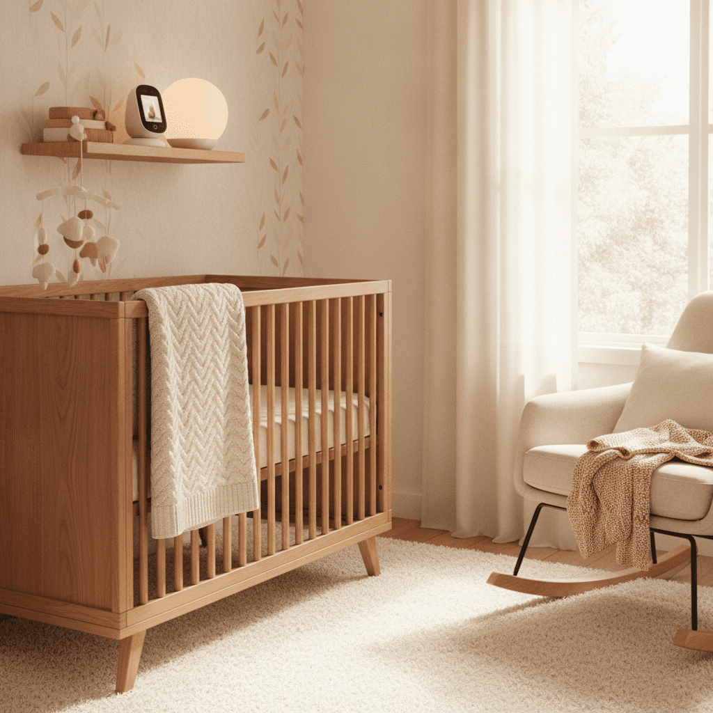 Babyphone et veilleuse dans une chambre d\'enfant douce